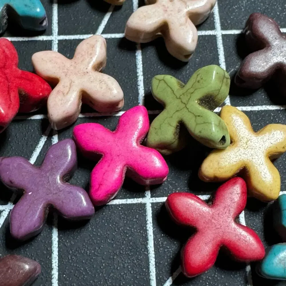 Multicolor Rainbow Synthetic Turquoise Cross Beads Jewelry Making Craft Charms